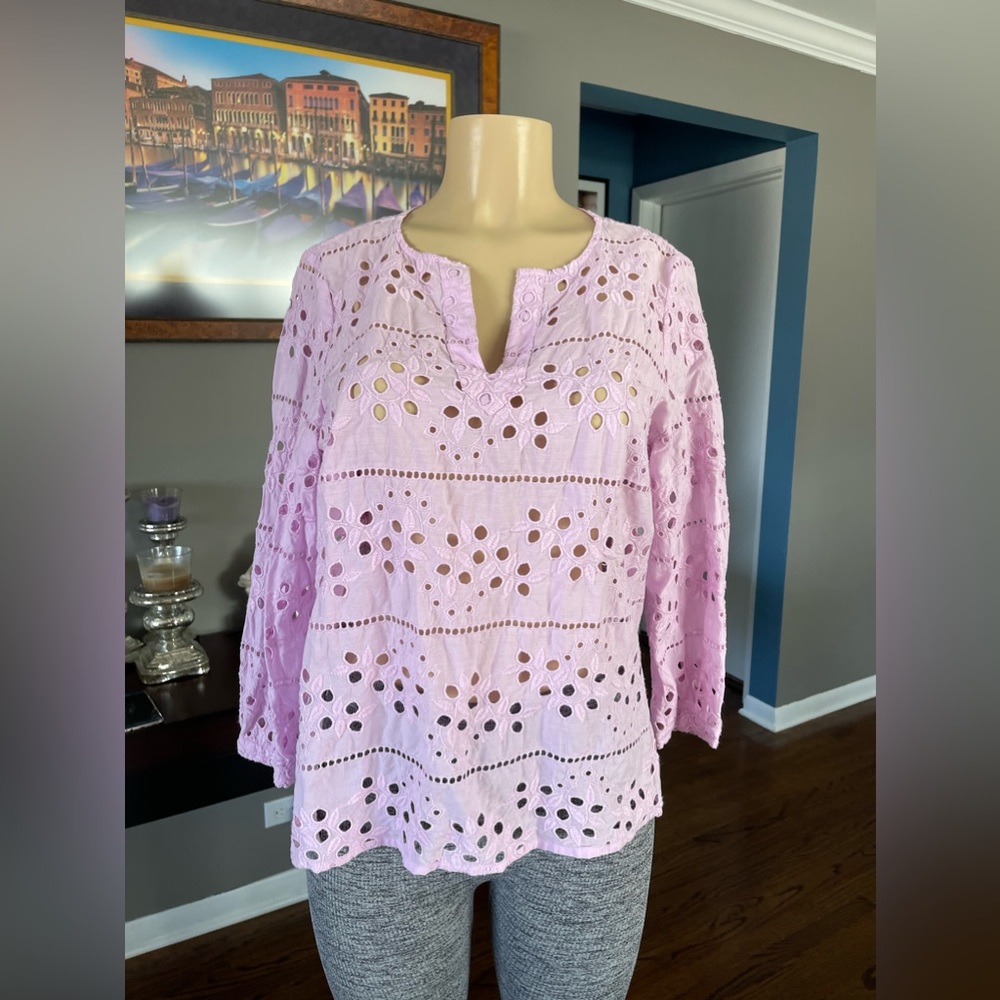 Chicos Lilac Cotton Blouse Size 1   Small